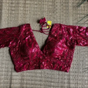 Red Georgette Sequence V Neck Blouse