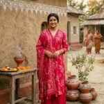 IMG_0629-2 Pure Jaipur Fine Cotton 3 Piece Kurti Set in Rani Pink with mirror work V-neck, Mul Cotton full-length dupatta and semi straight pure cotton pant.