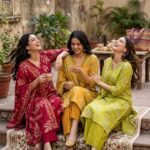 IMG_0720-2 Pure Jaipur Fine Cotton 3 Piece Kurti Set in Olive Green with mirror work V-neck, full-length Mul Cotton dupatta and semi straight pure cotton pant.