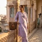 Lavender Jaipur Print Cotton Side Cut Two Piece Kurti Set for Women | Premium Cotton Ethnic Wear | Fad N Fashion